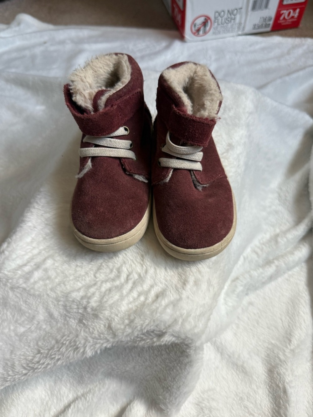 Monkey Feet Kids Burgundy Suede Boots with Cream Lining